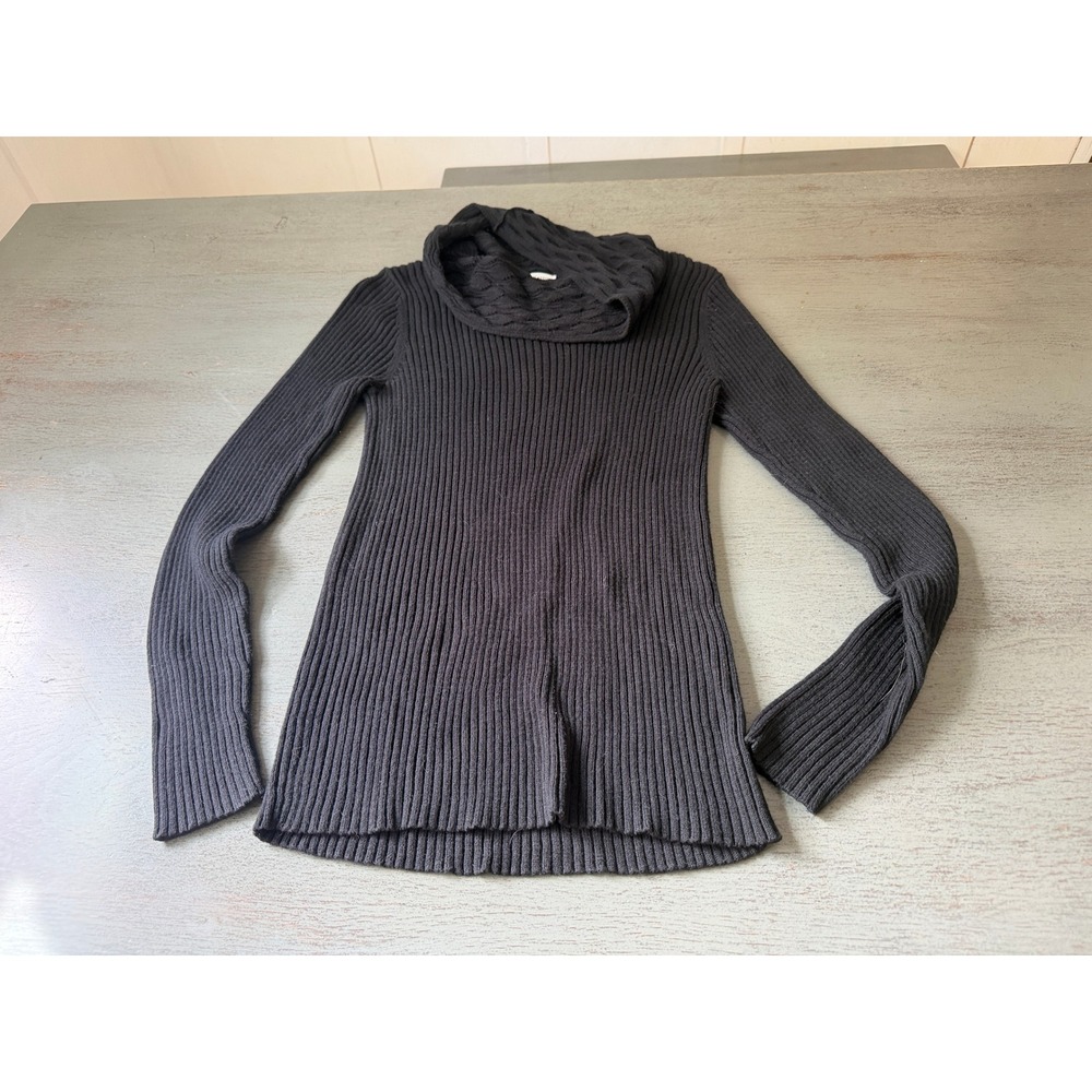 Croft & Barrow Womens Ribbed Cowl Neck Cable Knit Sweater Charcoal Gray Size M